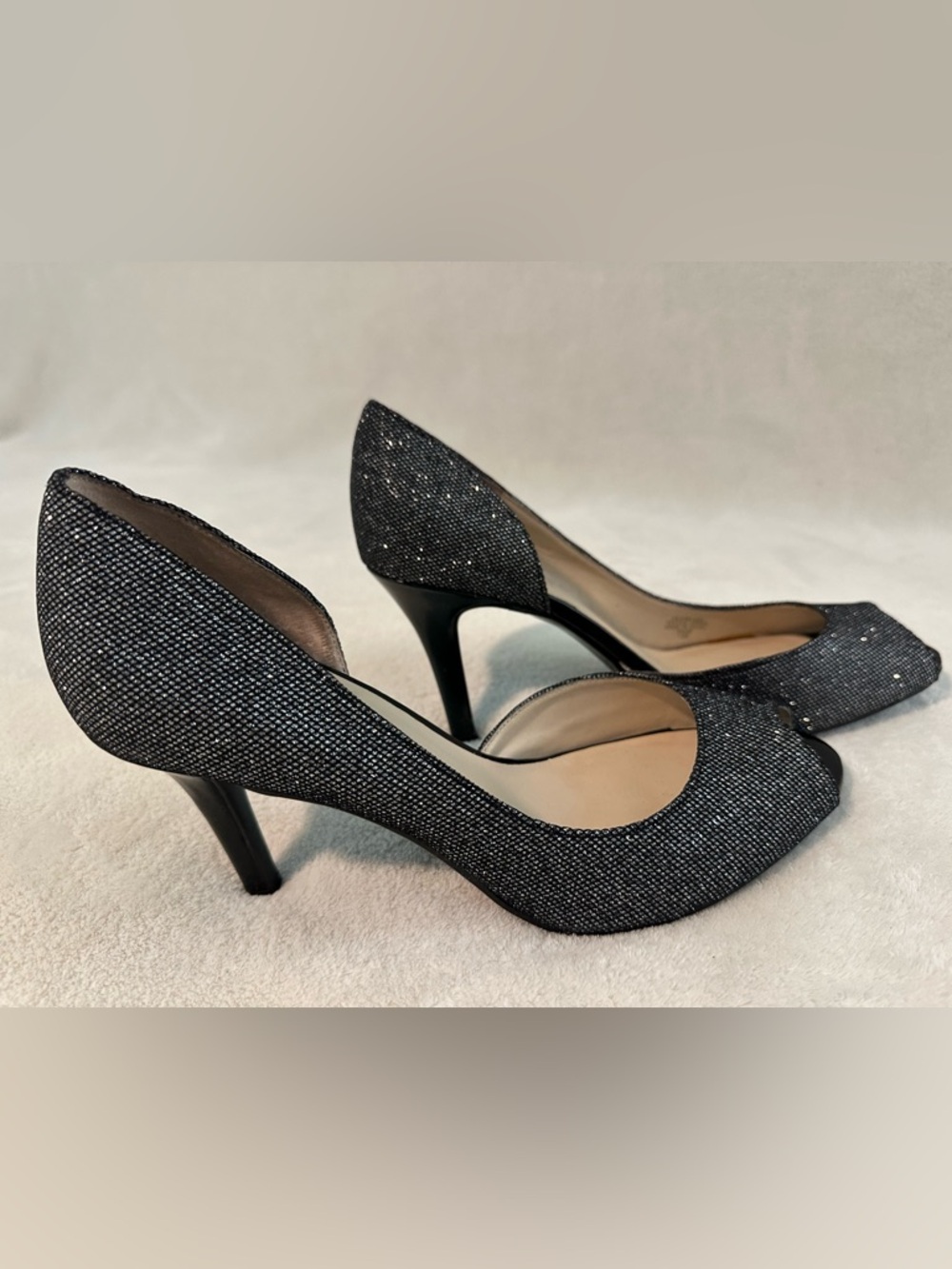 Sparkle Black Peep-Toe Heels - Elegant Evening Pumps